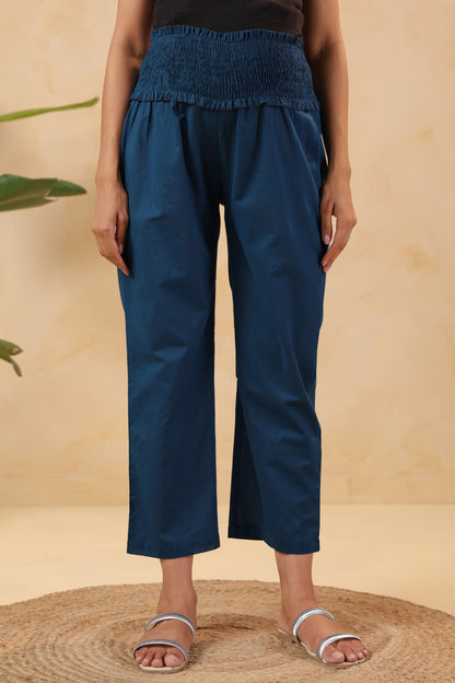 Daydream Blue Cotton High Rise Maternity Pant