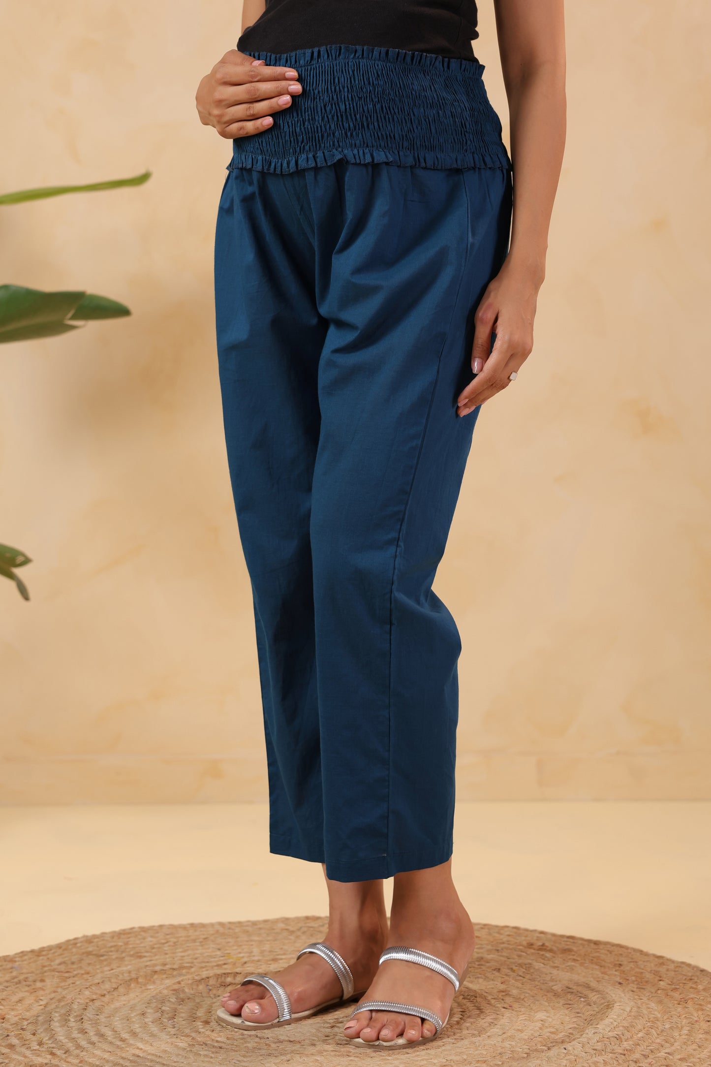 Daydream Blue Cotton High Rise Maternity Pant