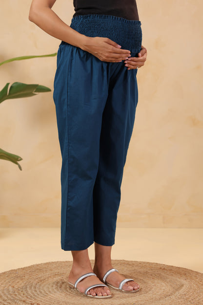 Daydream Blue Cotton High Rise Maternity Pant