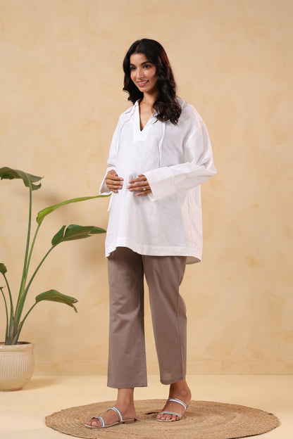 Chic Grey Cotton High Rise Maternity Pant