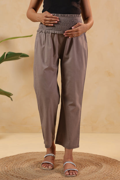 Chic Grey Cotton High Rise Maternity Pant