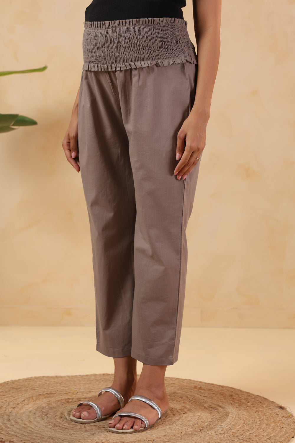 Chic Grey Cotton High Rise Maternity Pant