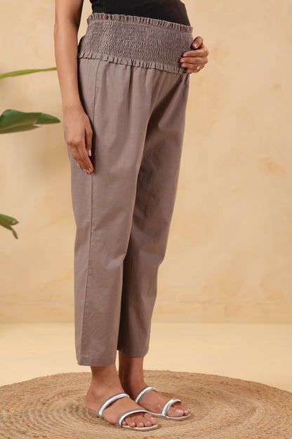 Chic Grey Cotton High Rise Maternity Pant