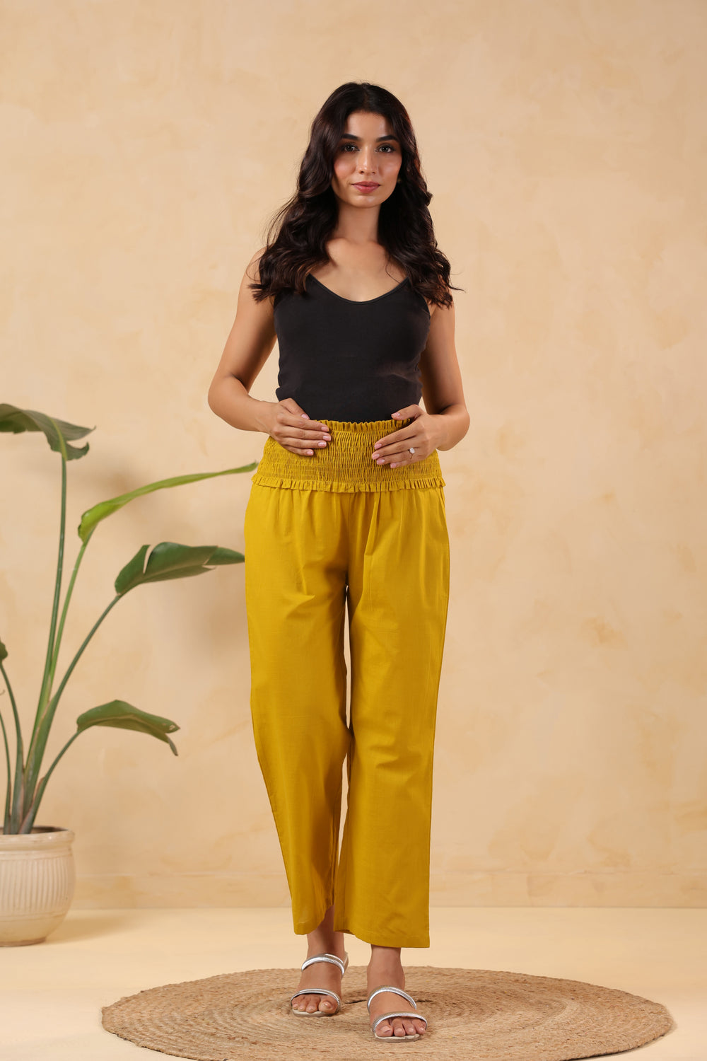 Sunny Bliss Mustard Cotton High Rise Maternity Pant