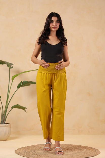 Sunny Bliss Mustard Cotton High Rise Maternity Pant