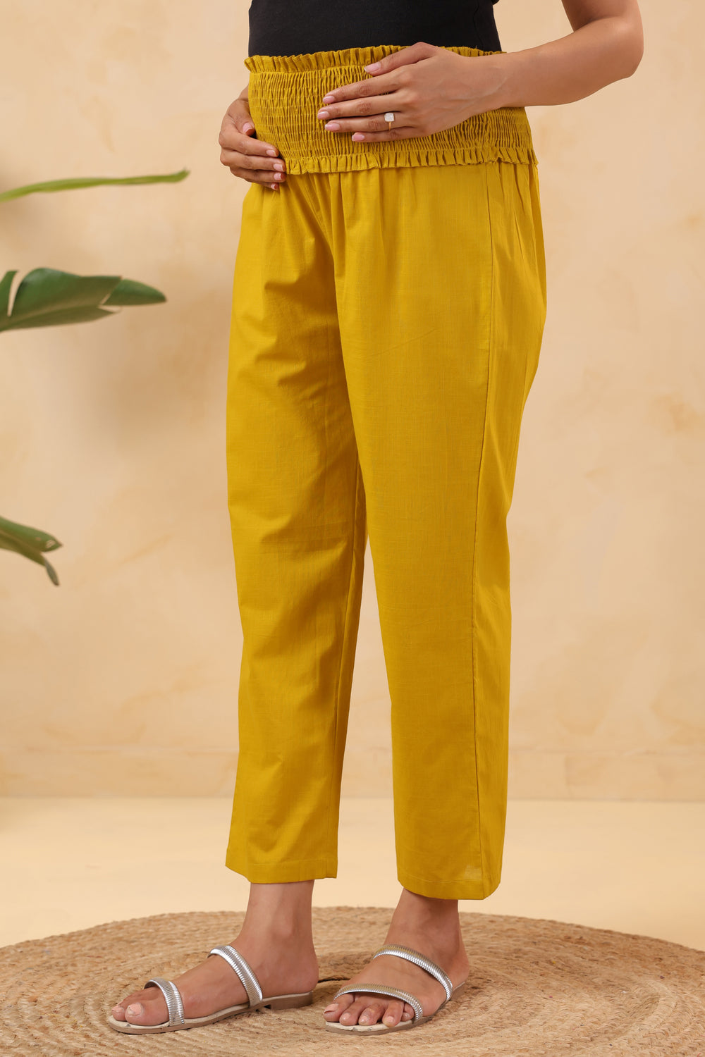 Sunny Bliss Mustard Cotton High Rise Maternity Pant