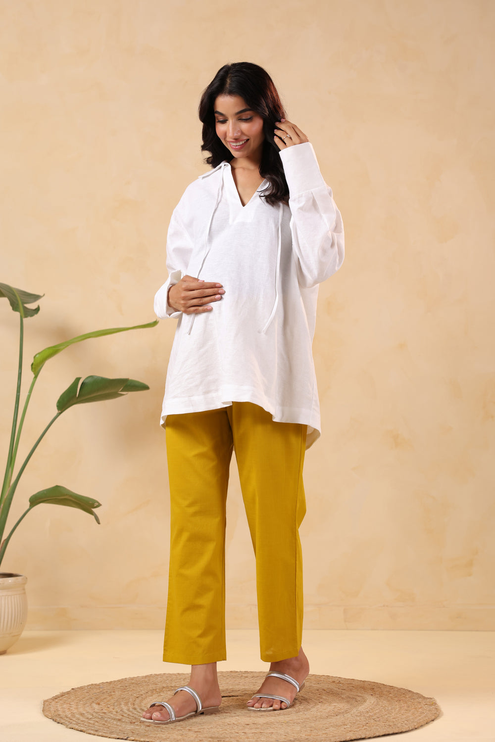Sunny Bliss Mustard Cotton High Rise Maternity Pant