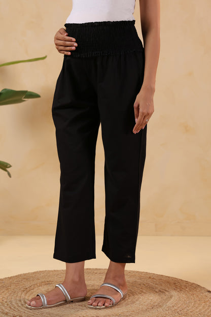 Starlit Black Cotton High Rise Maternity Pant