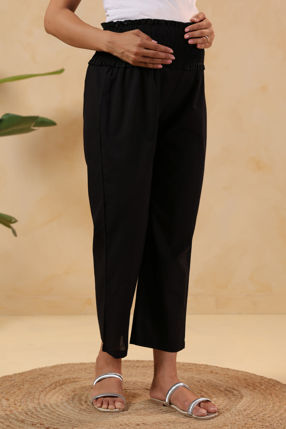 Starlit Black Cotton High Rise Maternity Pant