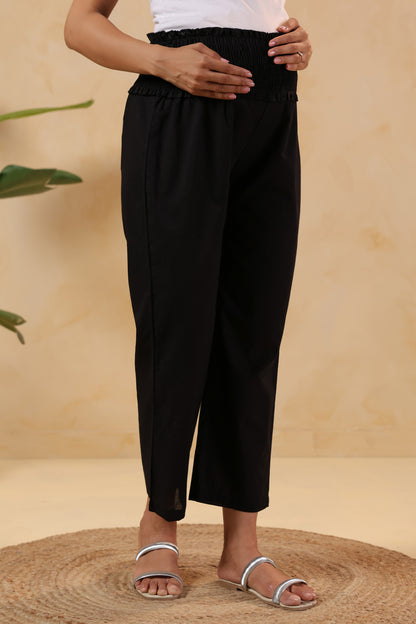 Starlit Black Cotton High Rise Maternity Pant