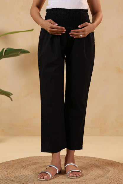 Starlit Black Cotton High Rise Maternity Pant