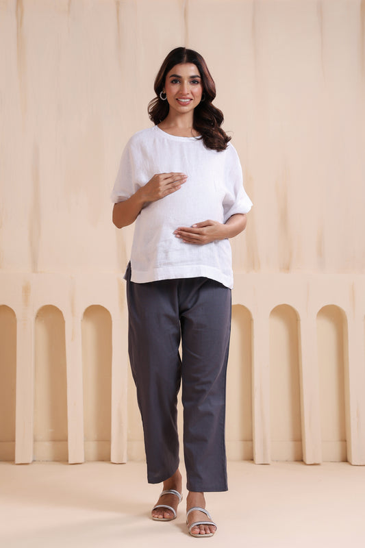 Slate Grey Cotton High Rise Maternity Pant
