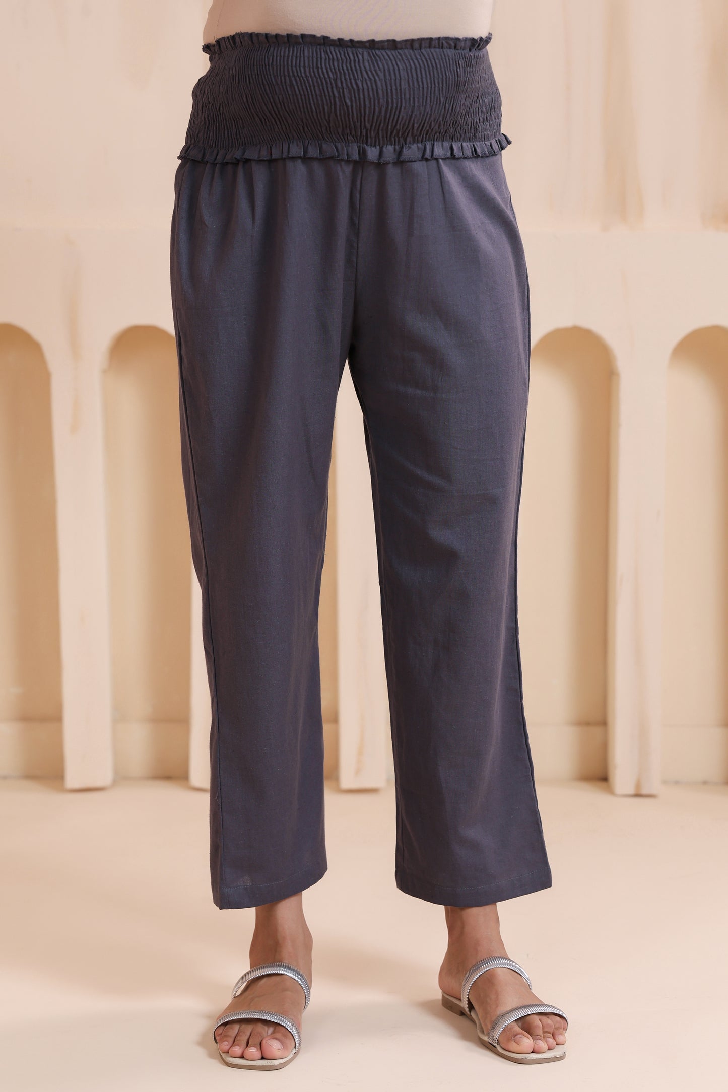 Slate Grey Cotton High Rise Maternity Pant