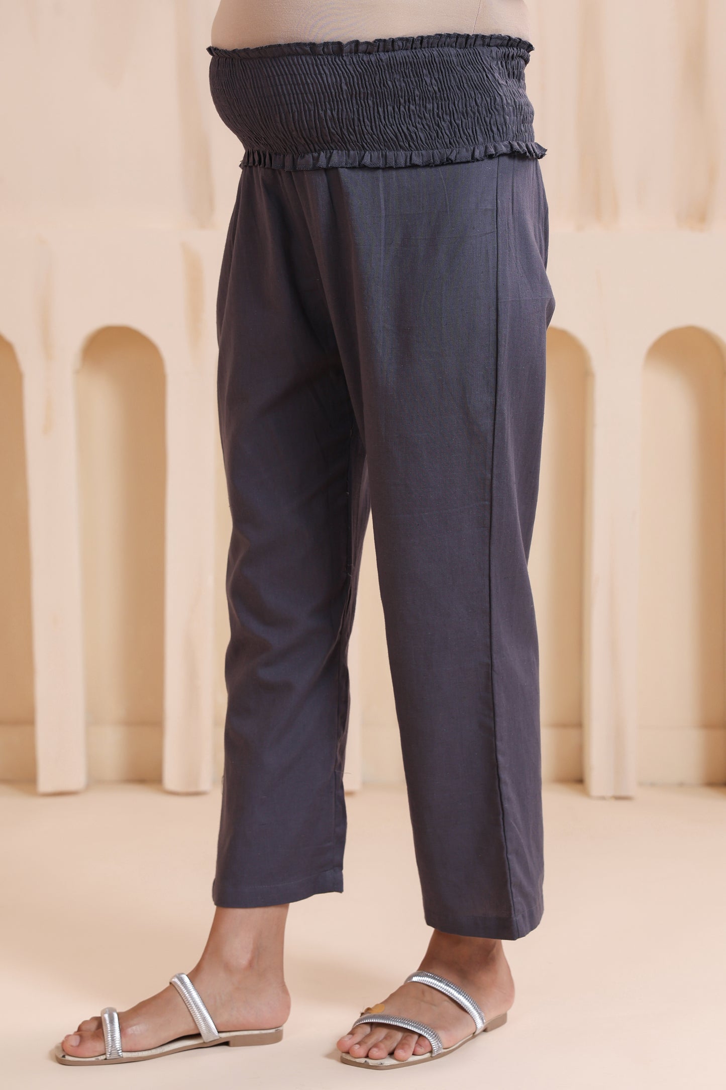 Slate Grey Cotton High Rise Maternity Pant