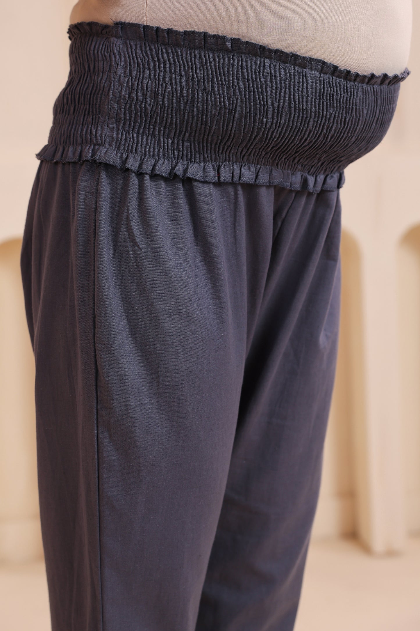 Slate Grey Cotton High Rise Maternity Pant
