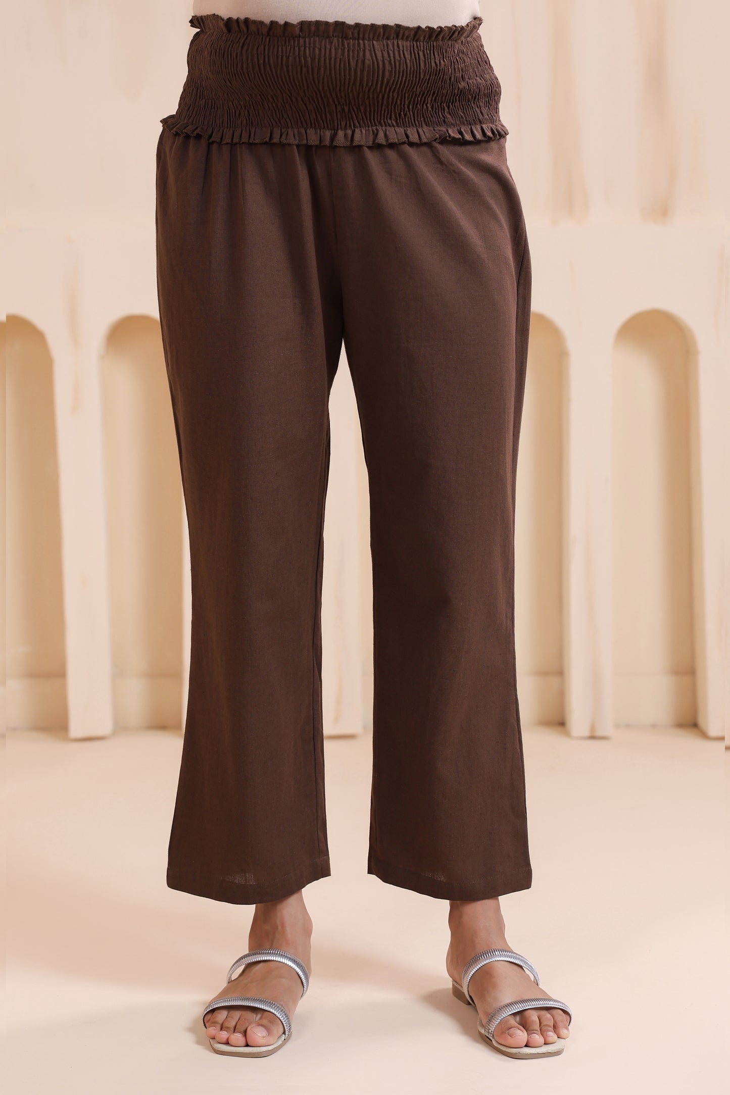 Cocoa Brown Cotton High Rise Maternity Pant