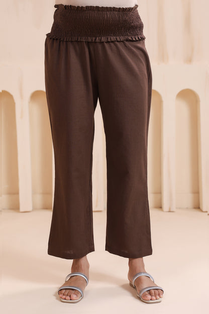 Cocoa Brown Cotton High Rise Maternity Pant