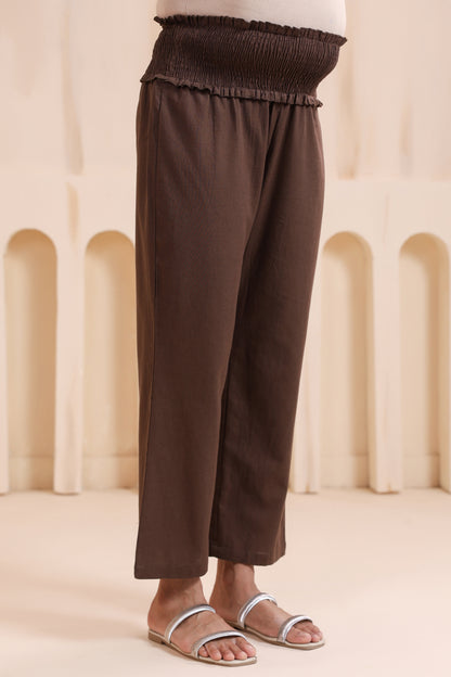Cocoa Brown Cotton High Rise Maternity Pant