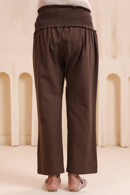 Cocoa Brown Cotton High Rise Maternity Pant
