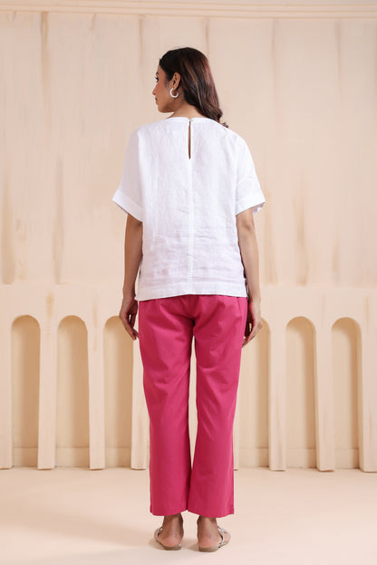 Rose Pink Cotton High Rise Maternity Pant