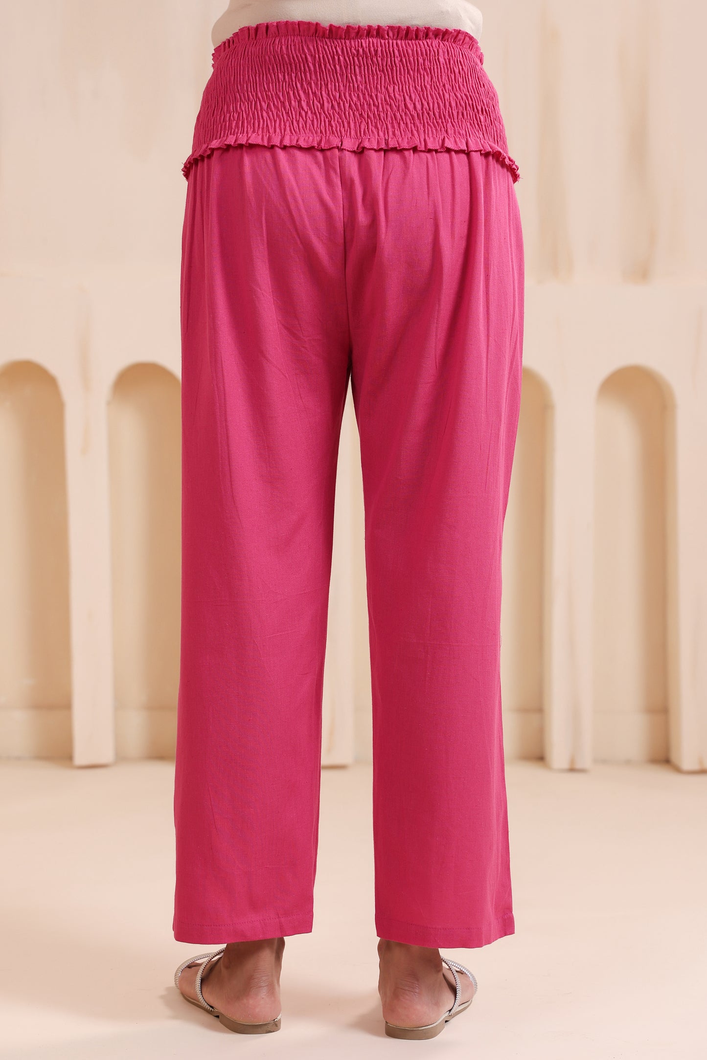 Rose Pink Cotton High Rise Maternity Pant