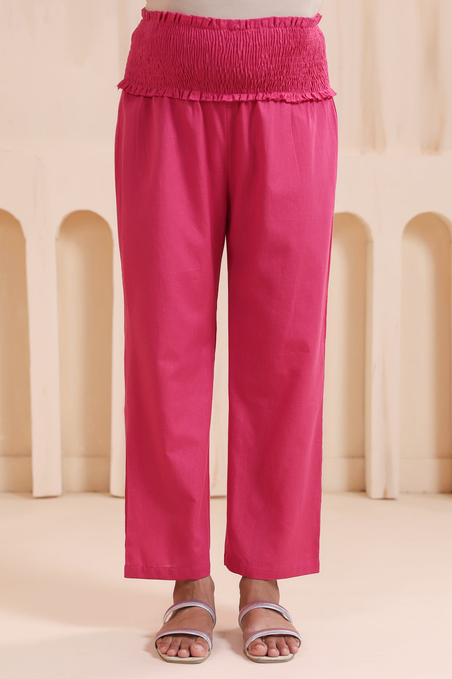 Rose Pink Cotton High Rise Maternity Pant