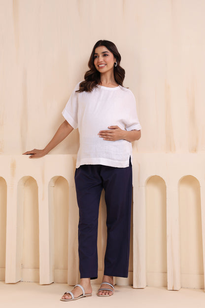 Sailing Blue Cotton High Rise Maternity Pant