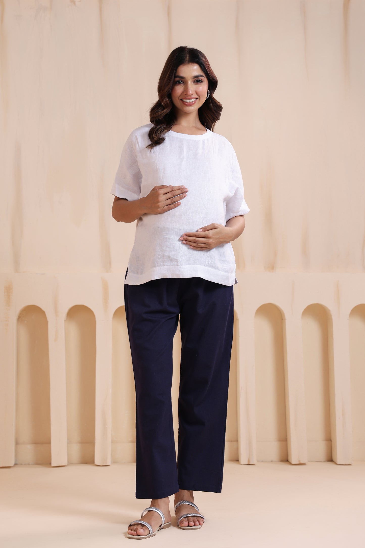 Sailing Blue Cotton High Rise Maternity Pant