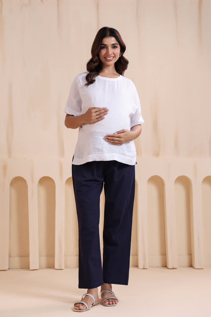 Sailing Blue Cotton High Rise Maternity Pant