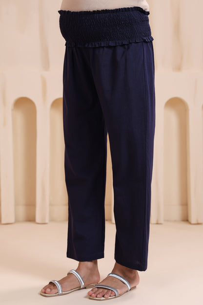 Sailing Blue Cotton High Rise Maternity Pant
