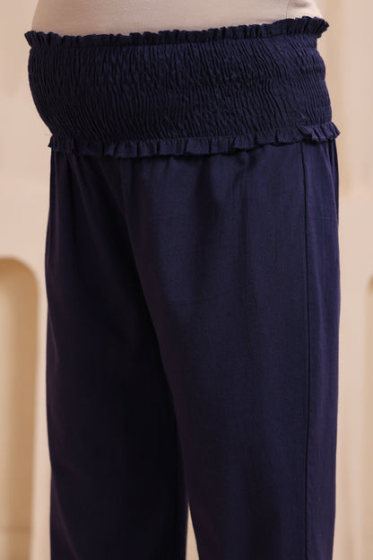 Sailing Blue Cotton High Rise Maternity Pant