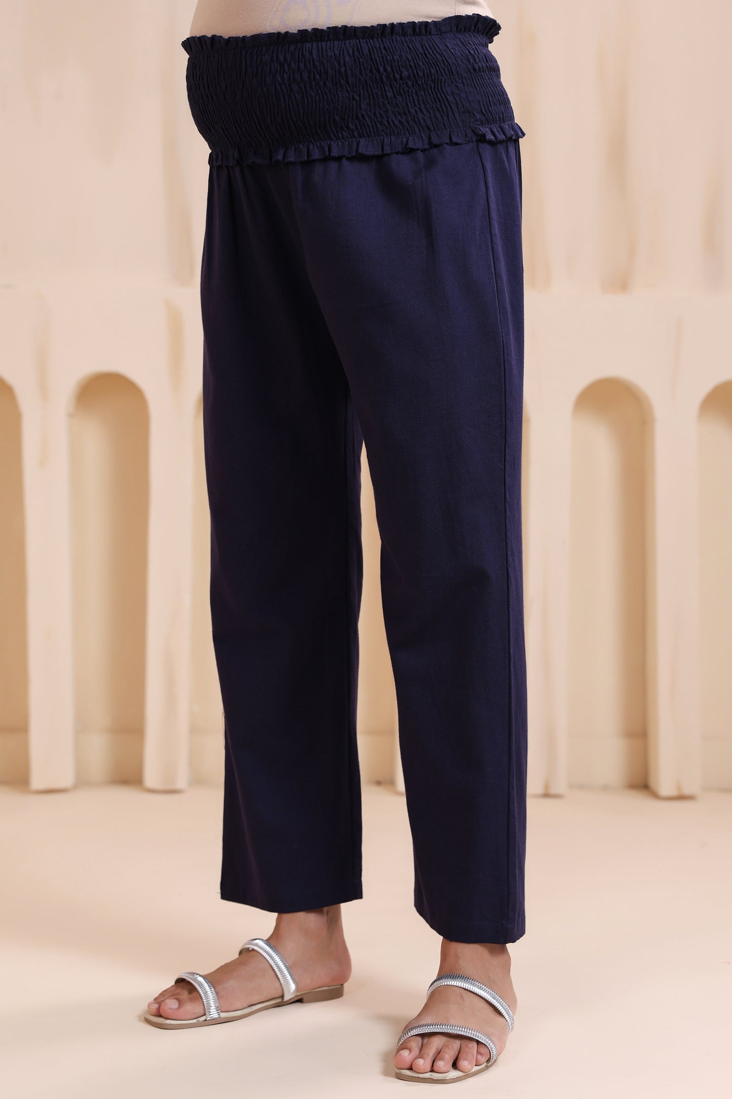 Sailing Blue Cotton High Rise Maternity Pant