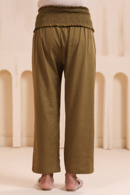 Moss Green Cotton High Rise Maternity Pant