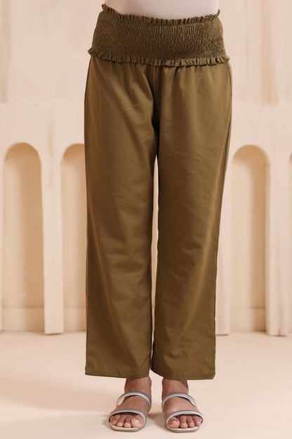 Moss Green Cotton High Rise Maternity Pant