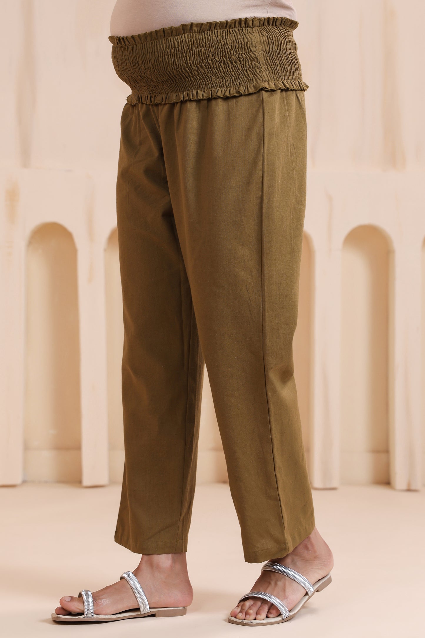 Moss Green Cotton High Rise Maternity Pant