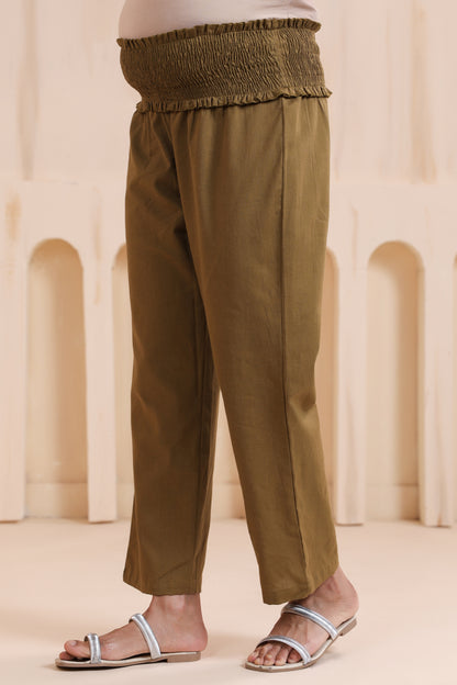 Moss Green Cotton High Rise Maternity Pant