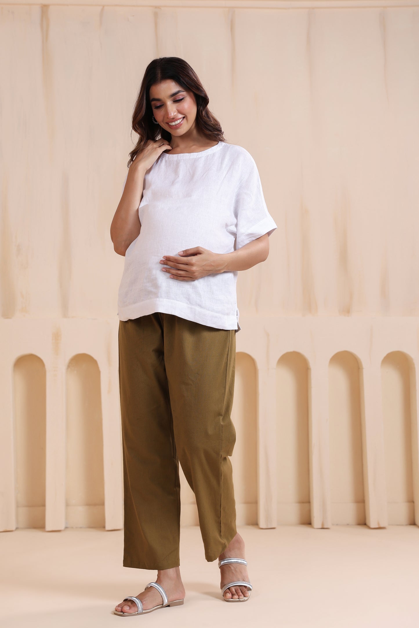 Moss Green Cotton High Rise Maternity Pant