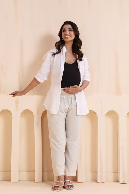 Calm Haven Off White Cotton High Rise Maternity Pant