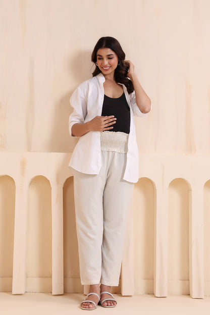 Calm Haven Off White Cotton High Rise Maternity Pant