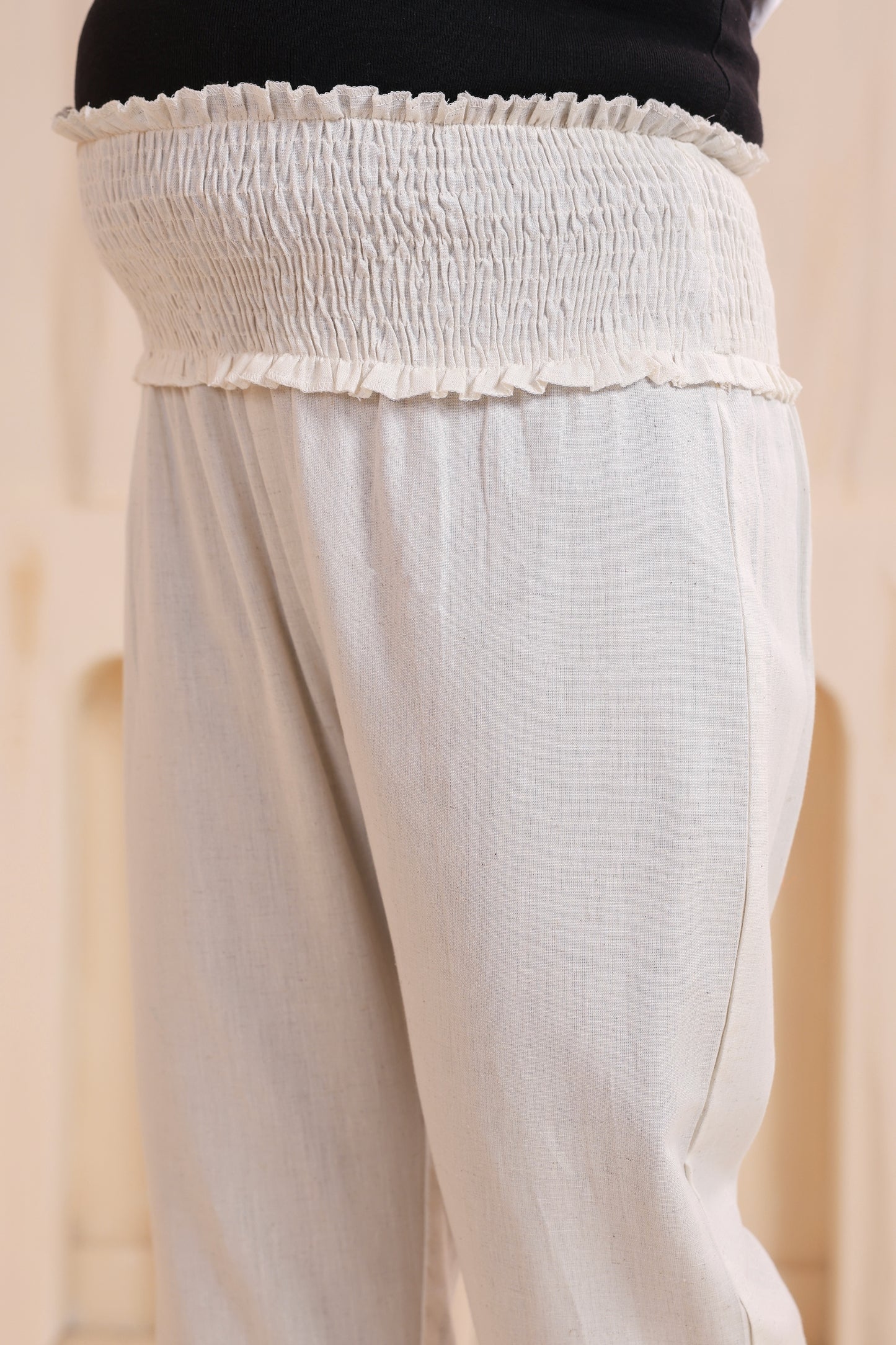 Calm Haven Off White Cotton High Rise Maternity Pant
