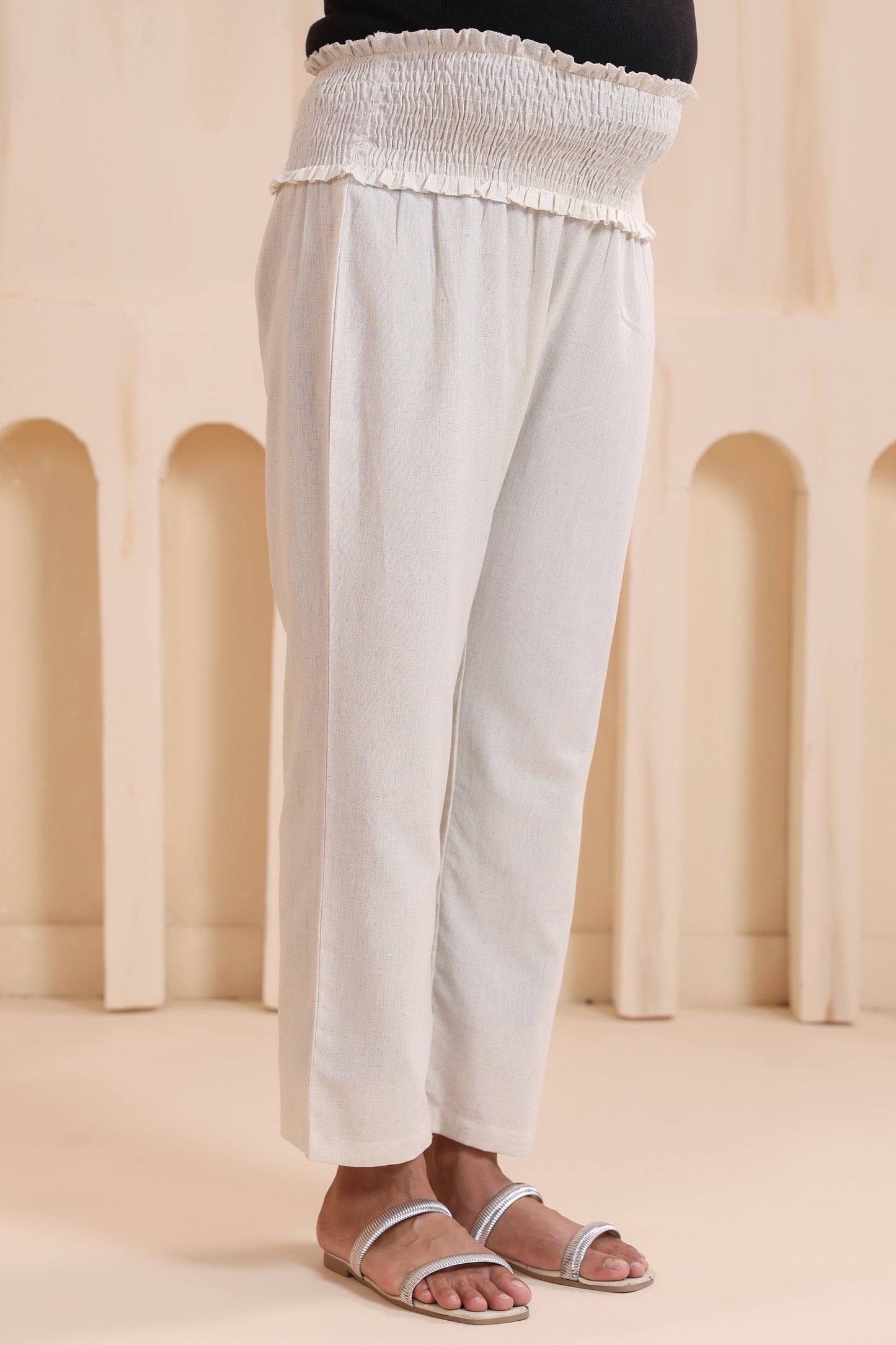 Calm Haven Off White Cotton High Rise Maternity Pant