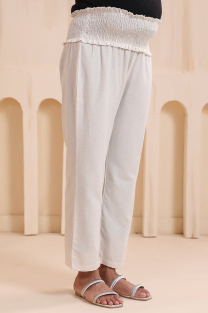 Calm Haven Off White Cotton High Rise Maternity Pant