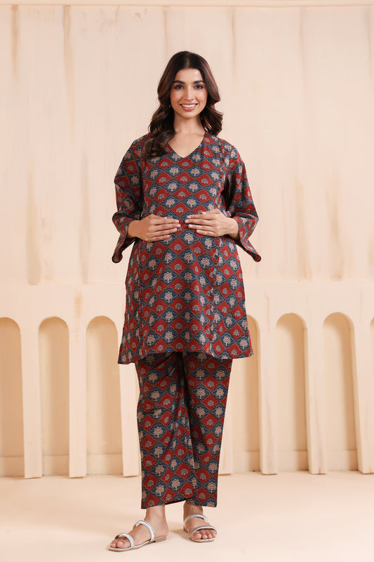 Crimson Breeze Maternity & Nursing Co-ord Set