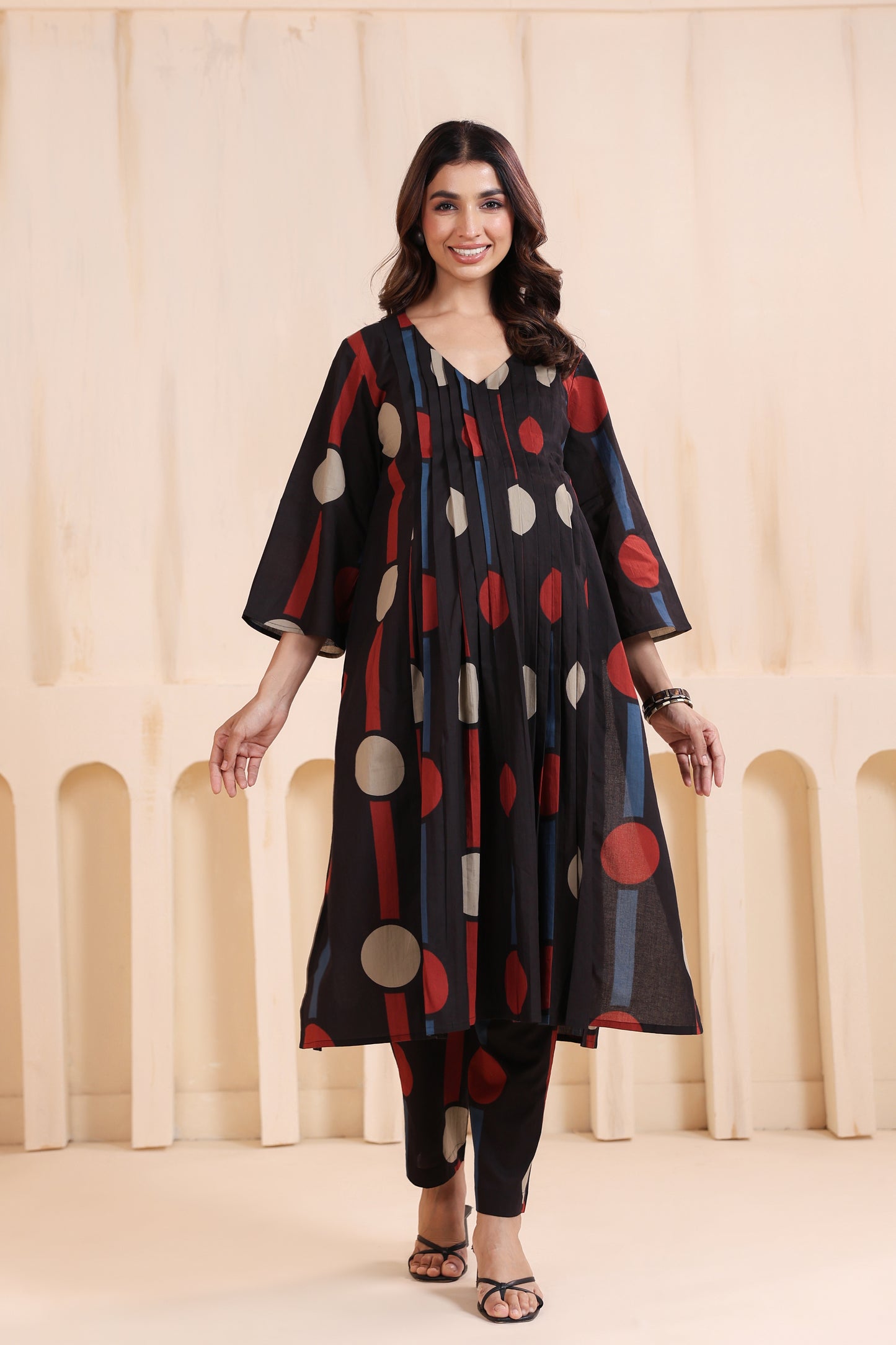 Tribal Echo Black Maternity & Nursing Kurta Set