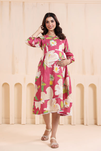 Desert Rose Pink Maternity & Nursing Dress