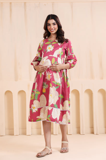 Desert Rose Pink Maternity & Nursing Dress