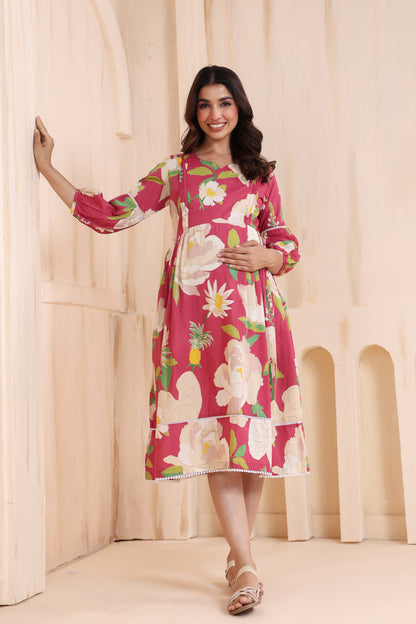 Desert Rose Pink Maternity & Nursing Dress