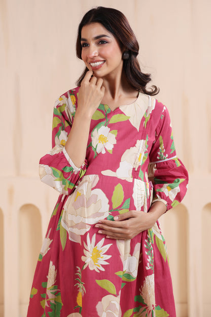 Desert Rose Pink Maternity & Nursing Kurta