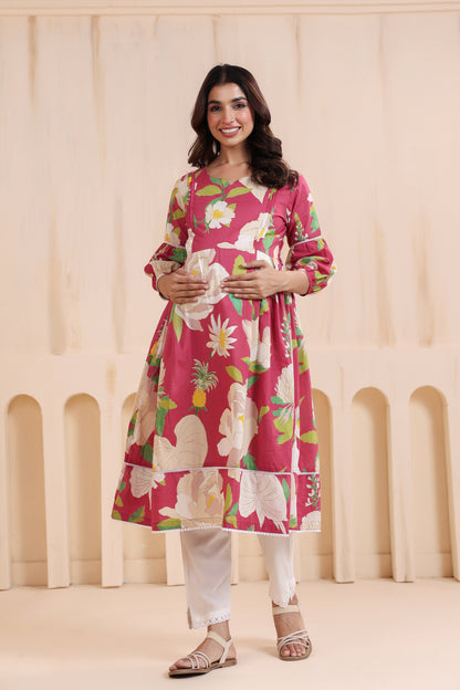 Desert Rose Pink Maternity & Nursing Kurta