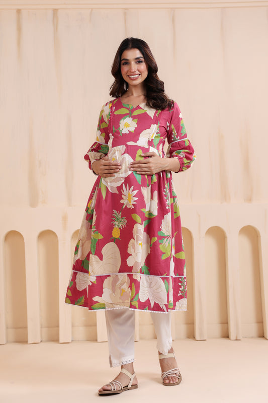 Desert Rose Pink Maternity & Nursing Kurta